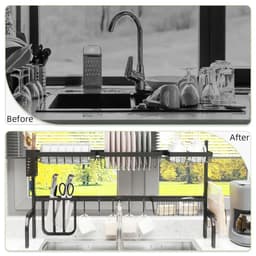 image-Space Saving Over The Sink Dish Drying Rack, 2 Tier Adjustable Dish Drainer