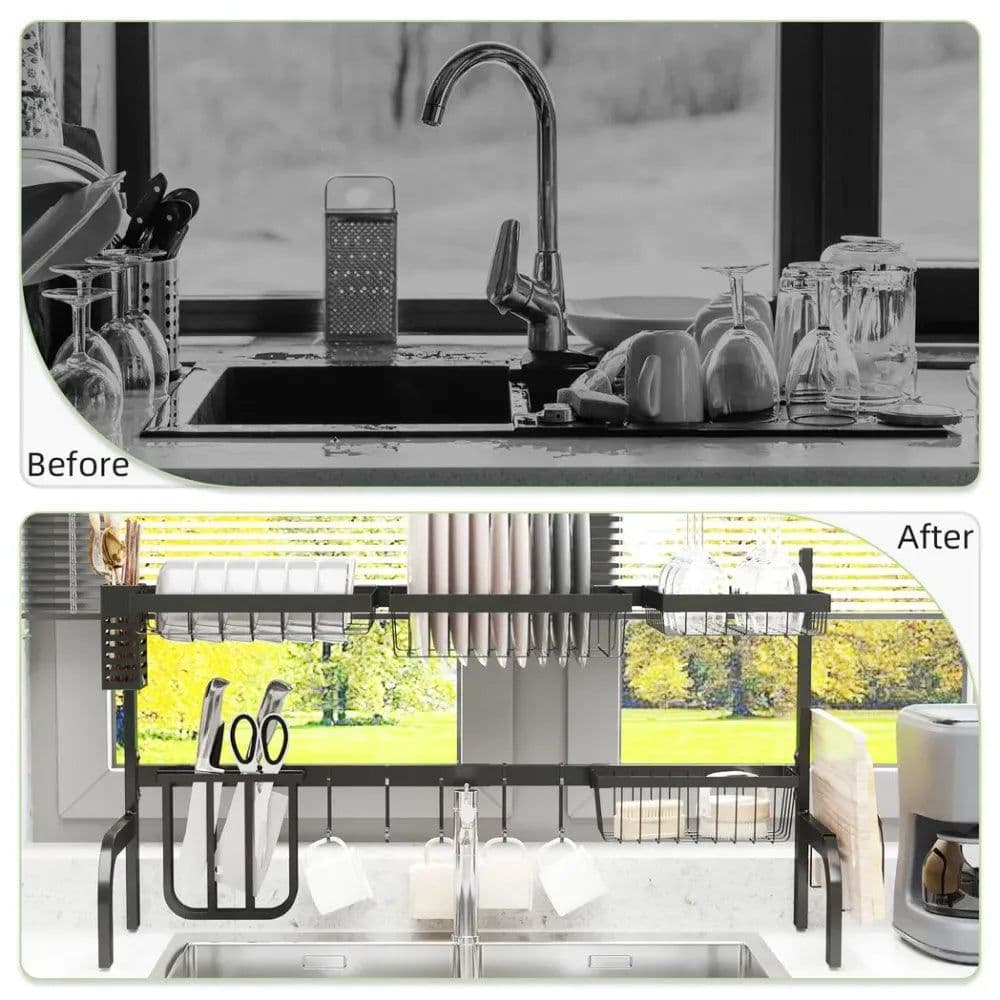 image-Space Saving Over The Sink Dish Drying Rack, 2 Tier Adjustable Dish Drainer