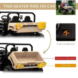 image-Two-Seater Kids Ride on Truck w/ Electric Bucket, Parental Remote - Yellow