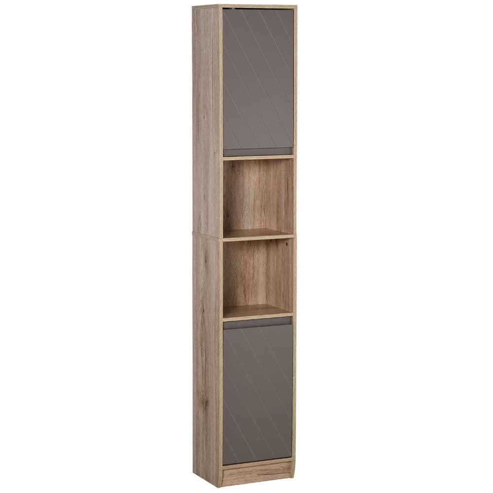image-170cm Freestanding Storage Cabinet Slimline Unit w/ 2 Cupboards 2 Compartments