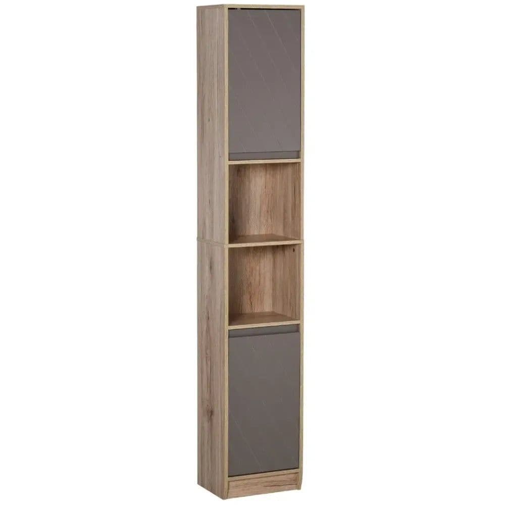 image-170cm Freestanding Storage Cabinet Slimline Unit w/ 2 Cupboards 2 Compartments