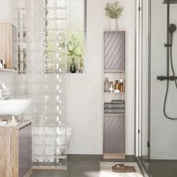image-170cm Freestanding Storage Cabinet Slimline Unit w/ 2 Cupboards 2 Compartments