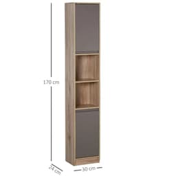 image-170cm Freestanding Storage Cabinet Slimline Unit w/ 2 Cupboards 2 Compartments
