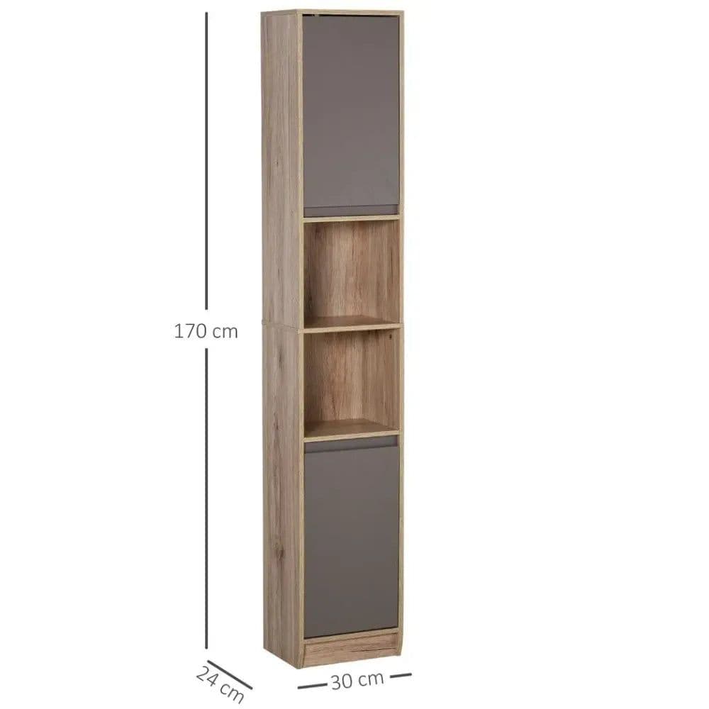image-170cm Freestanding Storage Cabinet Slimline Unit w/ 2 Cupboards 2 Compartments