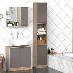 image-170cm Freestanding Storage Cabinet Slimline Unit w/ 2 Cupboards 2 Compartments
