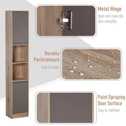 image-170cm Freestanding Storage Cabinet Slimline Unit w/ 2 Cupboards 2 Compartments