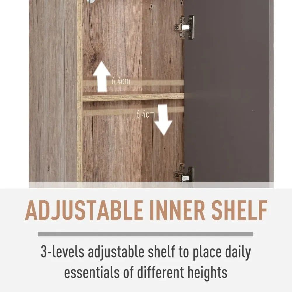 image-170cm Freestanding Storage Cabinet Slimline Unit w/ 2 Cupboards 2 Compartments