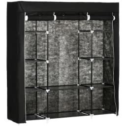 image-Fabric Wardrobe Portable Wardrobe with 10 Shelves 1 Hanging Rail Black