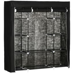 image-Fabric Wardrobe Portable Wardrobe with 10 Shelves 1 Hanging Rail Black