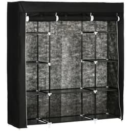 image-Fabric Wardrobe Portable Wardrobe with 10 Shelves 1 Hanging Rail Black