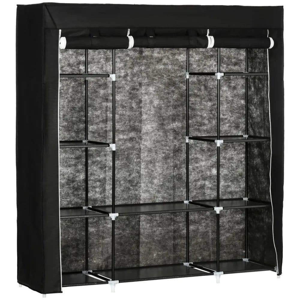 image-Fabric Wardrobe Portable Wardrobe with 10 Shelves 1 Hanging Rail Black