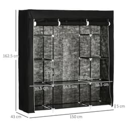 image-Fabric Wardrobe Portable Wardrobe with 10 Shelves 1 Hanging Rail Black
