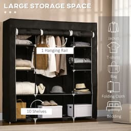 image-Fabric Wardrobe Portable Wardrobe with 10 Shelves 1 Hanging Rail Black