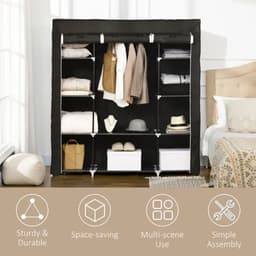 image-Fabric Wardrobe Portable Wardrobe with 10 Shelves 1 Hanging Rail Black