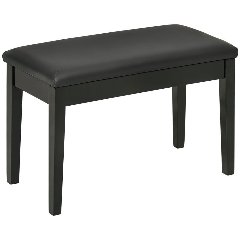 image-Classic Piano Bench Stool, PU Leather Keyboard Seat Rubber Wood Legs Black