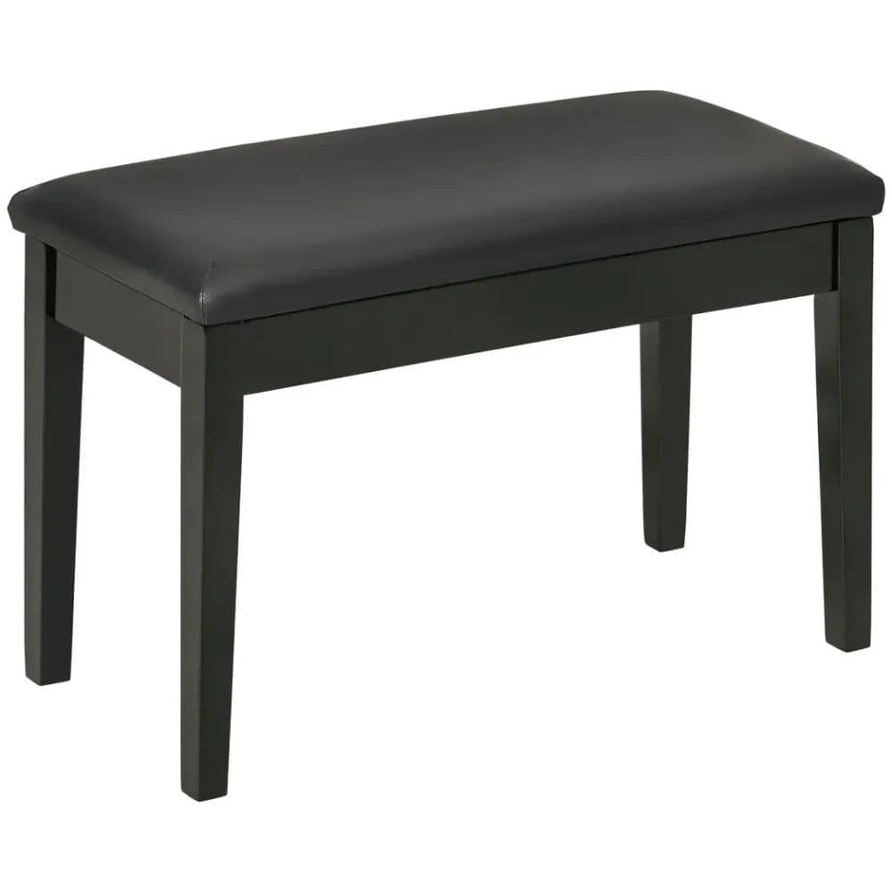 image-Classic Piano Bench Stool, PU Leather Keyboard Seat Rubber Wood Legs Black
