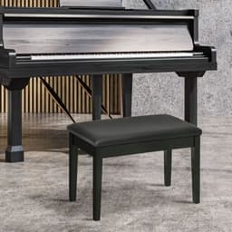 image-Classic Piano Bench Stool, PU Leather Keyboard Seat Rubber Wood Legs Black