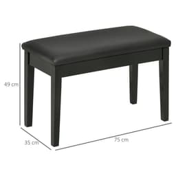 image-Classic Piano Bench Stool, PU Leather Keyboard Seat Rubber Wood Legs Black