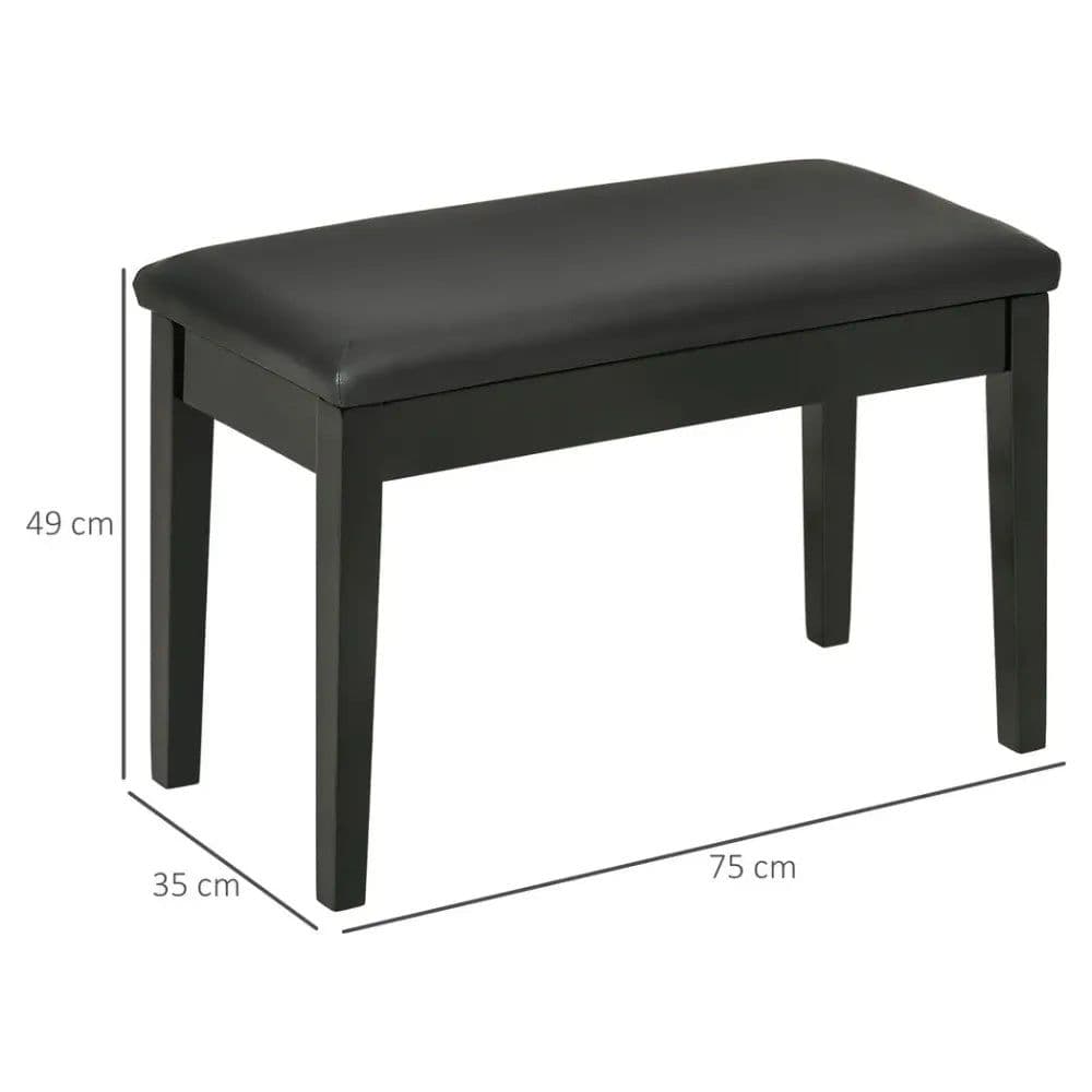 image-Classic Piano Bench Stool, PU Leather Keyboard Seat Rubber Wood Legs Black