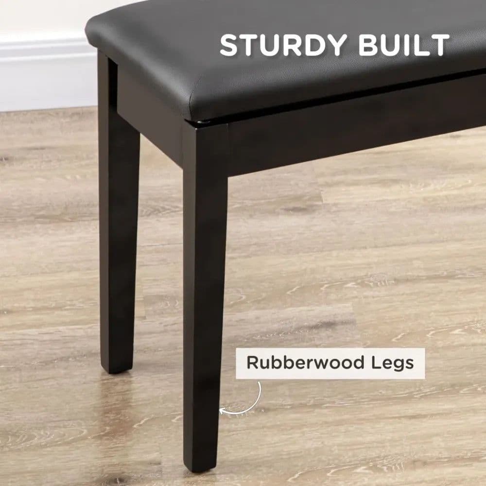 image-Classic Piano Bench Stool, PU Leather Keyboard Seat Rubber Wood Legs Black