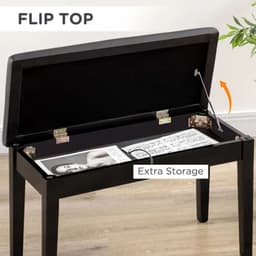 image-Classic Piano Bench Stool, PU Leather Keyboard Seat Rubber Wood Legs Black
