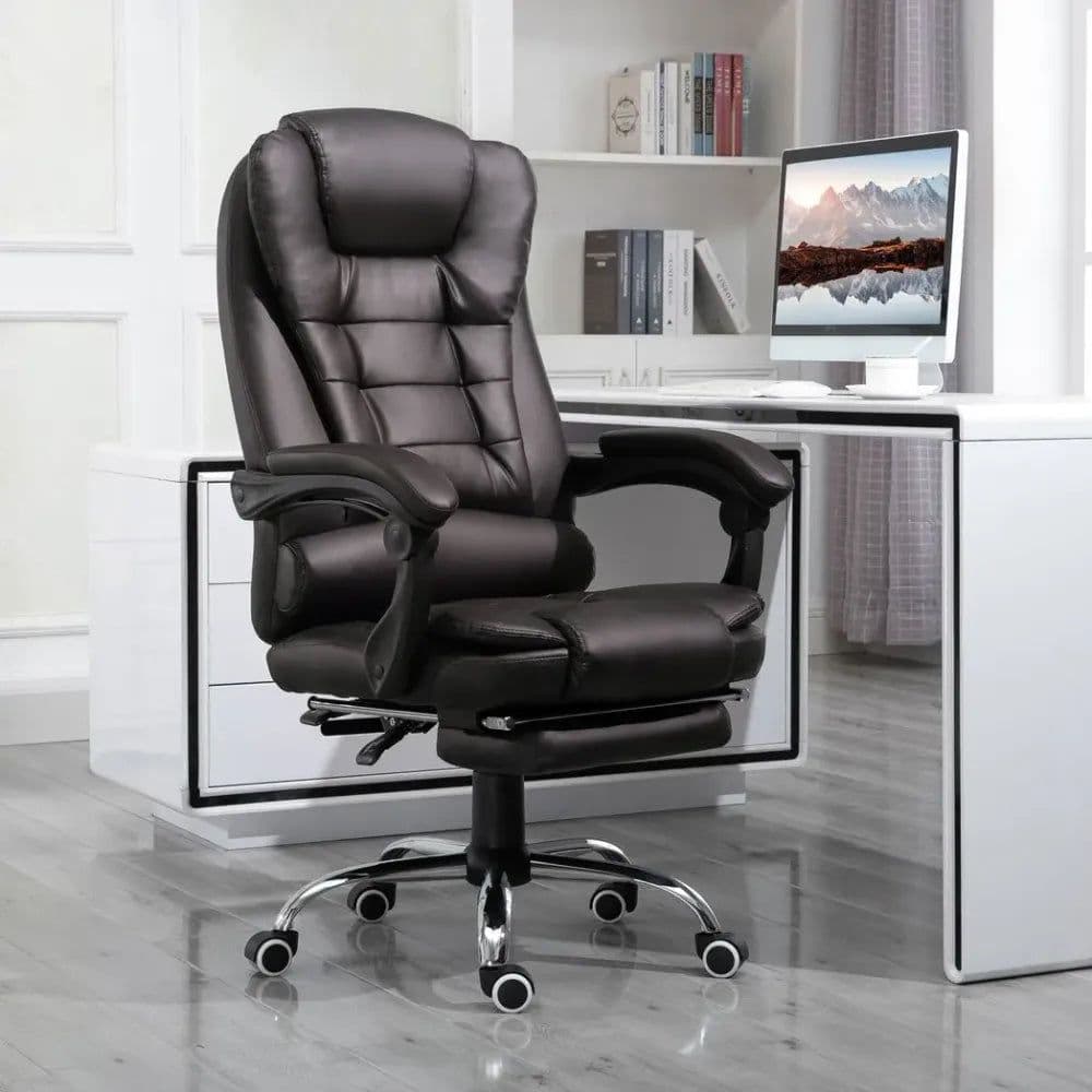 image-High Back Executive Office Chair Reclining Computer Chair w/ Swivel Wheel Brown