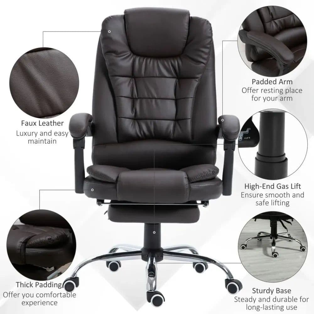 image-High Back Executive Office Chair Reclining Computer Chair w/ Swivel Wheel Brown