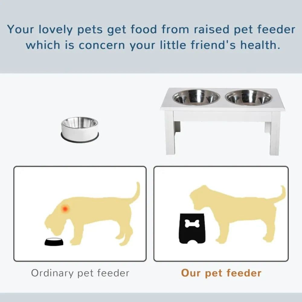 image-Pet Feeder Raised Elevated Stainless Steel Bowls Stand Food Water White Samll