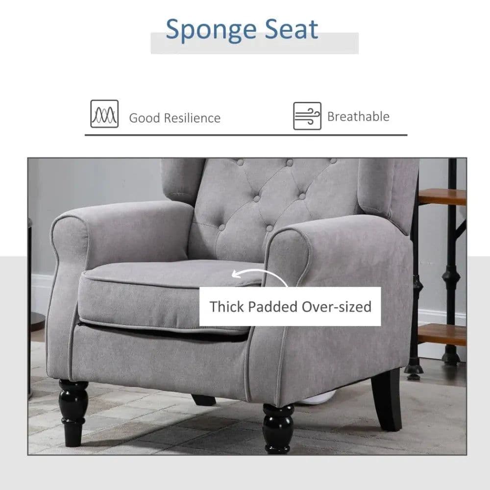 image-Retro Accent Chair Wingback Armchair with Wood Frame for Living Room Grey