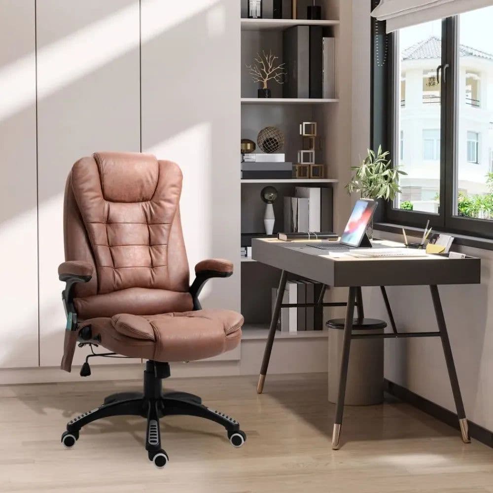 image-Executive Reclining Chair w/ Heating Massage Points Relaxing Headrest Brown