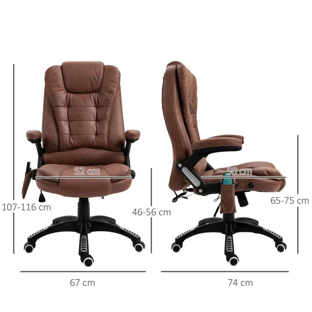 image-Executive Reclining Chair w/ Heating Massage Points Relaxing Headrest Brown