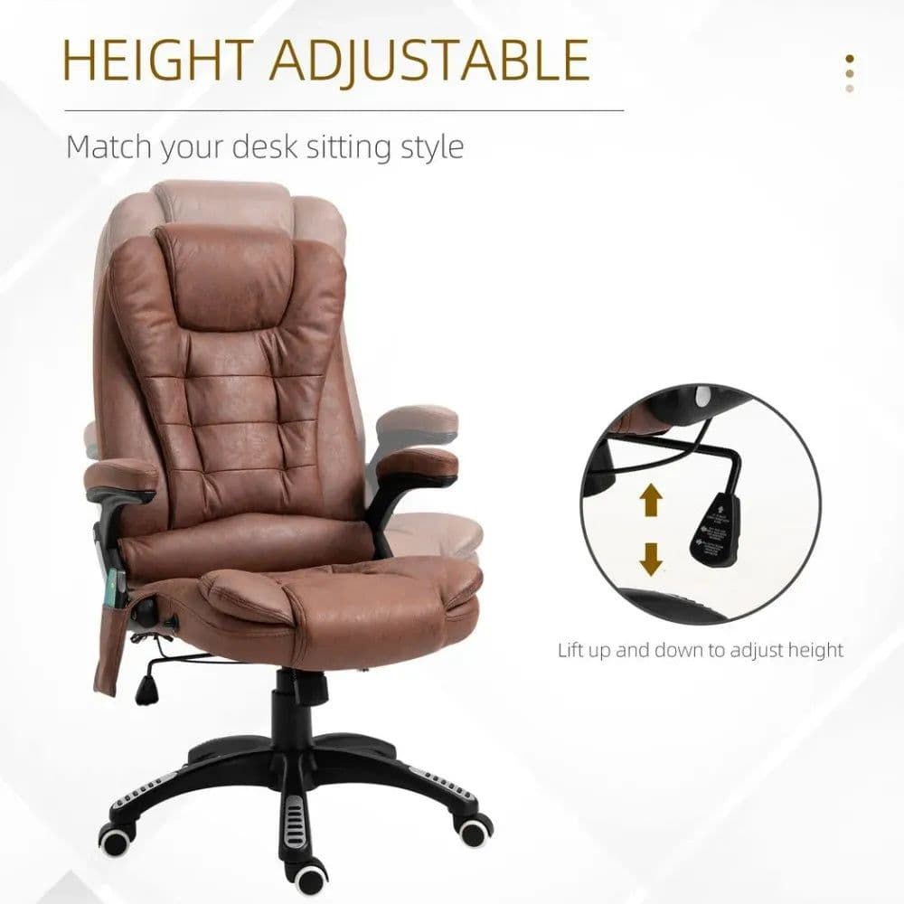 image-Executive Reclining Chair w/ Heating Massage Points Relaxing Headrest Brown