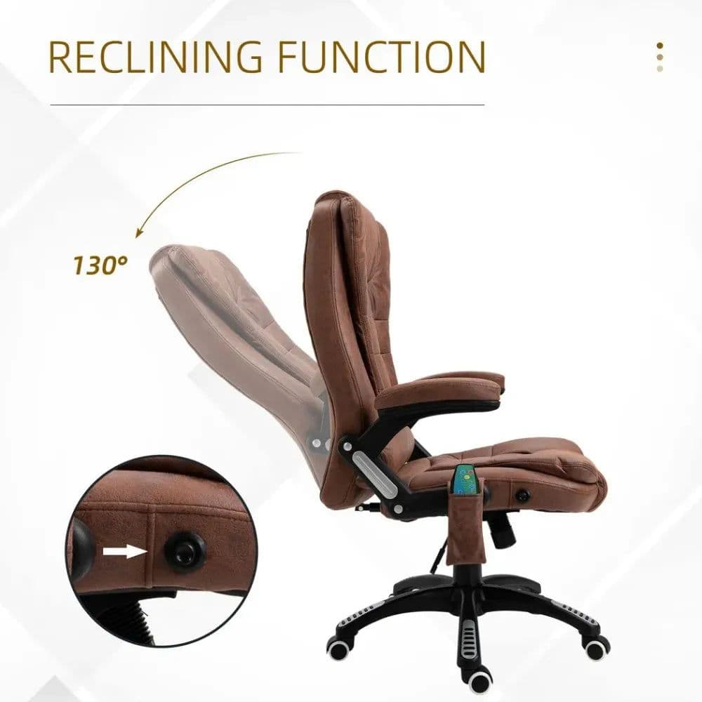 image-Executive Reclining Chair w/ Heating Massage Points Relaxing Headrest Brown