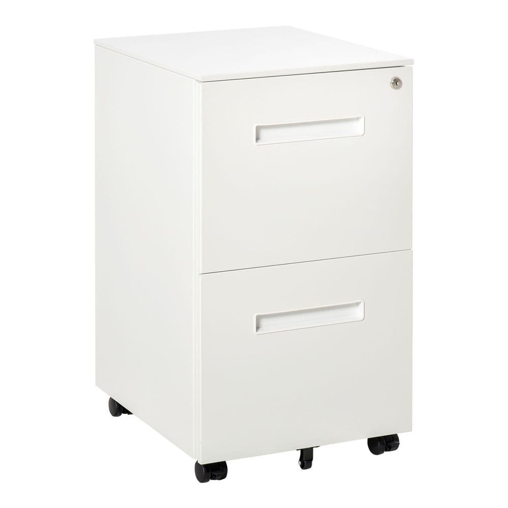 image-Mobile File Cabinet Home Filing Furniture with Adjustable Partition, Lock, White