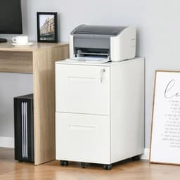 image-Mobile File Cabinet Home Filing Furniture with Adjustable Partition, Lock, White
