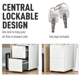 image-Mobile File Cabinet Home Filing Furniture with Adjustable Partition, Lock, White