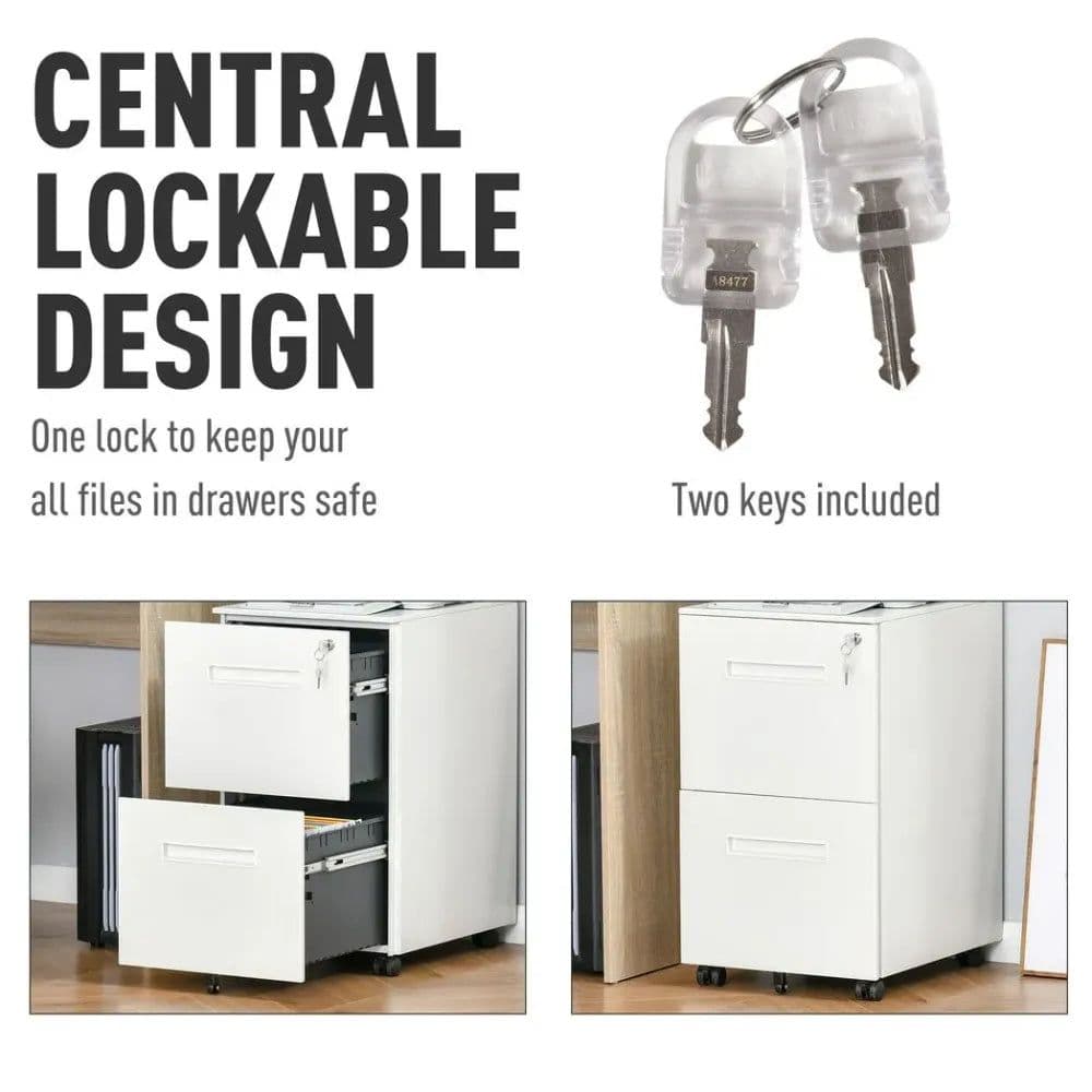 image-Mobile File Cabinet Home Filing Furniture with Adjustable Partition, Lock, White