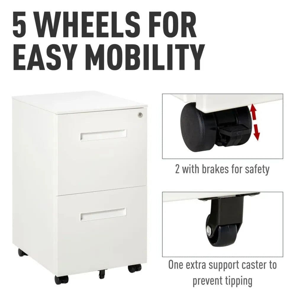 image-Mobile File Cabinet Home Filing Furniture with Adjustable Partition, Lock, White