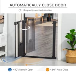 image-75-82 cm Pet Safety Gate, Stair Pressure Fit, Auto Close, Double Locking, Black