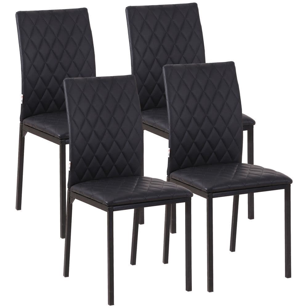 image-Modern Dining Chairs Faux Leather Accent Chairs for Kitchen, Set of 4, Black