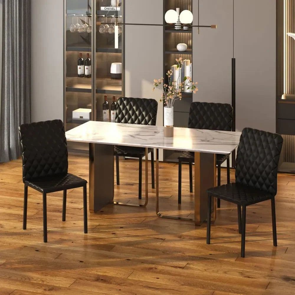 image-Modern Dining Chairs Faux Leather Accent Chairs for Kitchen, Set of 4, Black