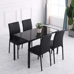 image-Modern Dining Chairs Faux Leather Accent Chairs for Kitchen, Set of 4, Black