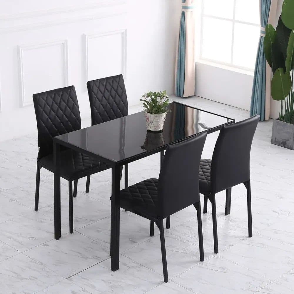 image-Modern Dining Chairs Faux Leather Accent Chairs for Kitchen, Set of 4, Black
