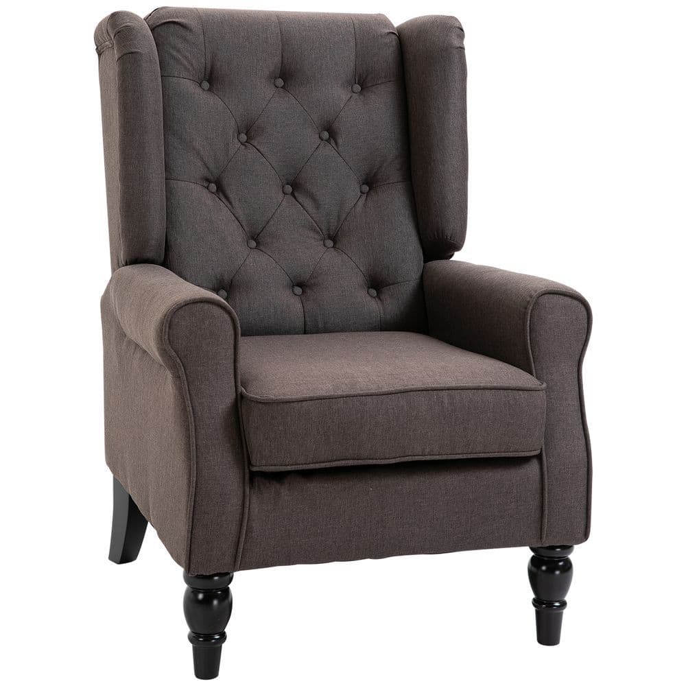 image-Retro Accent Chair Wingback Armchair with Wood Frame for Living Room Brown