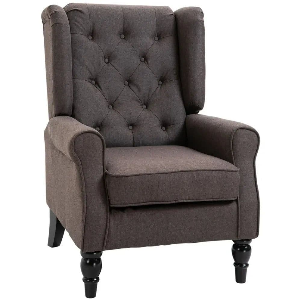 image-Retro Accent Chair Wingback Armchair with Wood Frame for Living Room Brown