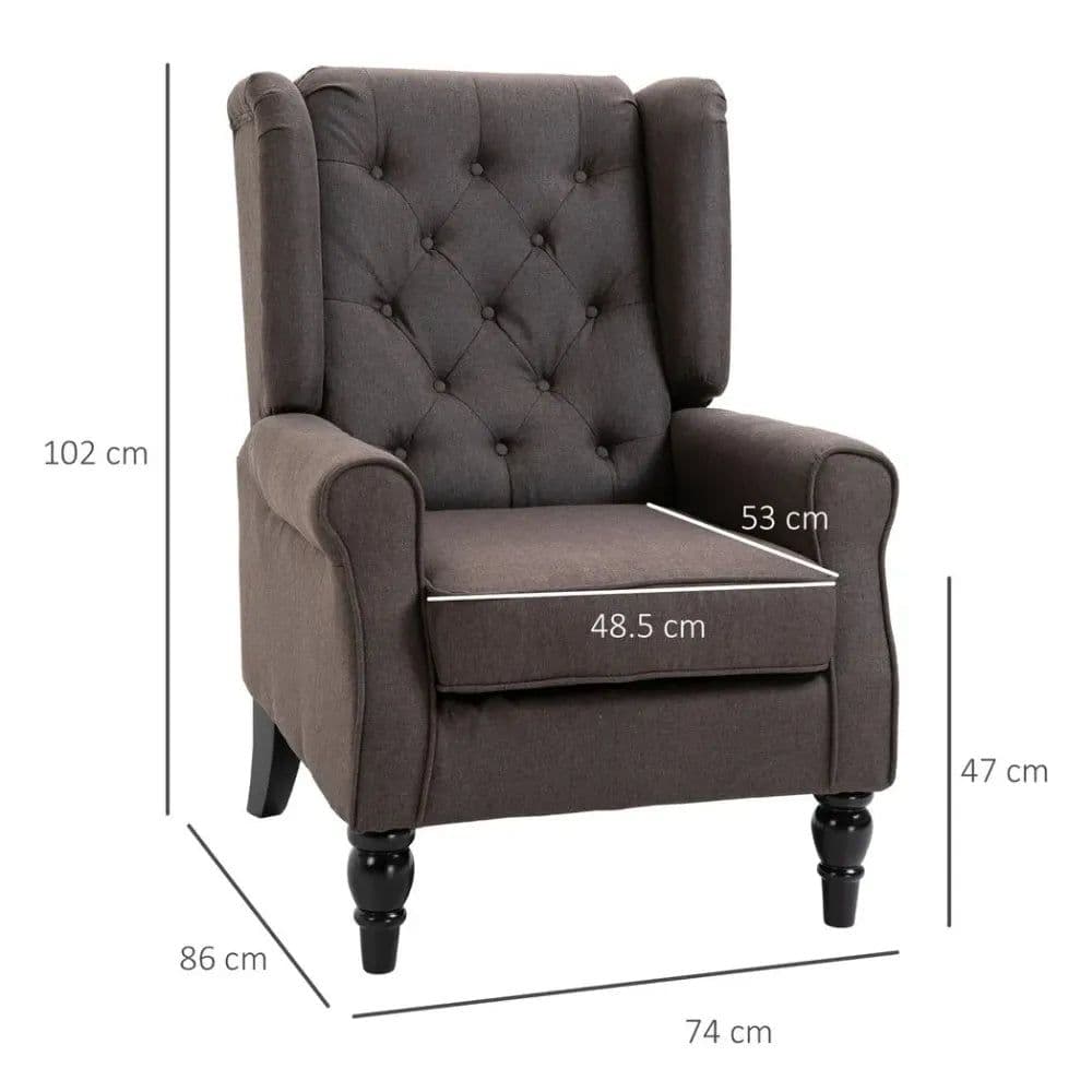 image-Retro Accent Chair Wingback Armchair with Wood Frame for Living Room Brown