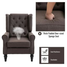 image-Retro Accent Chair Wingback Armchair with Wood Frame for Living Room Brown