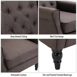 image-Retro Accent Chair Wingback Armchair with Wood Frame for Living Room Brown