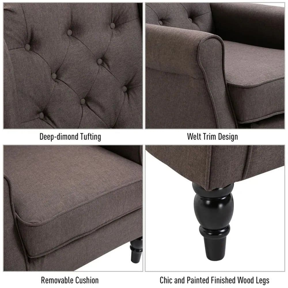 image-Retro Accent Chair Wingback Armchair with Wood Frame for Living Room Brown