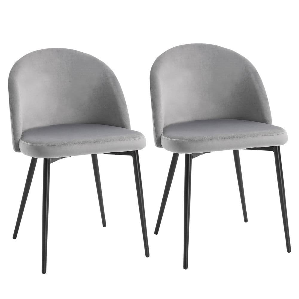 image-2 Pieces Modern Upholstered Fabric Bucket Seat Dining Chairs Living Room Grey